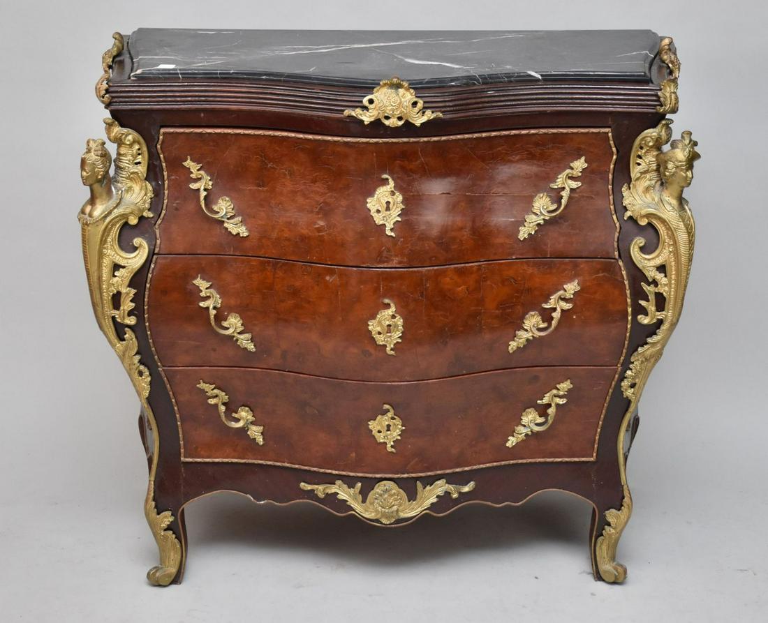 3 Drawer Continental Bombay Chest with Gilt Metal Figural Mounts, 37"h x 35"w x 18"d (1 of 8)