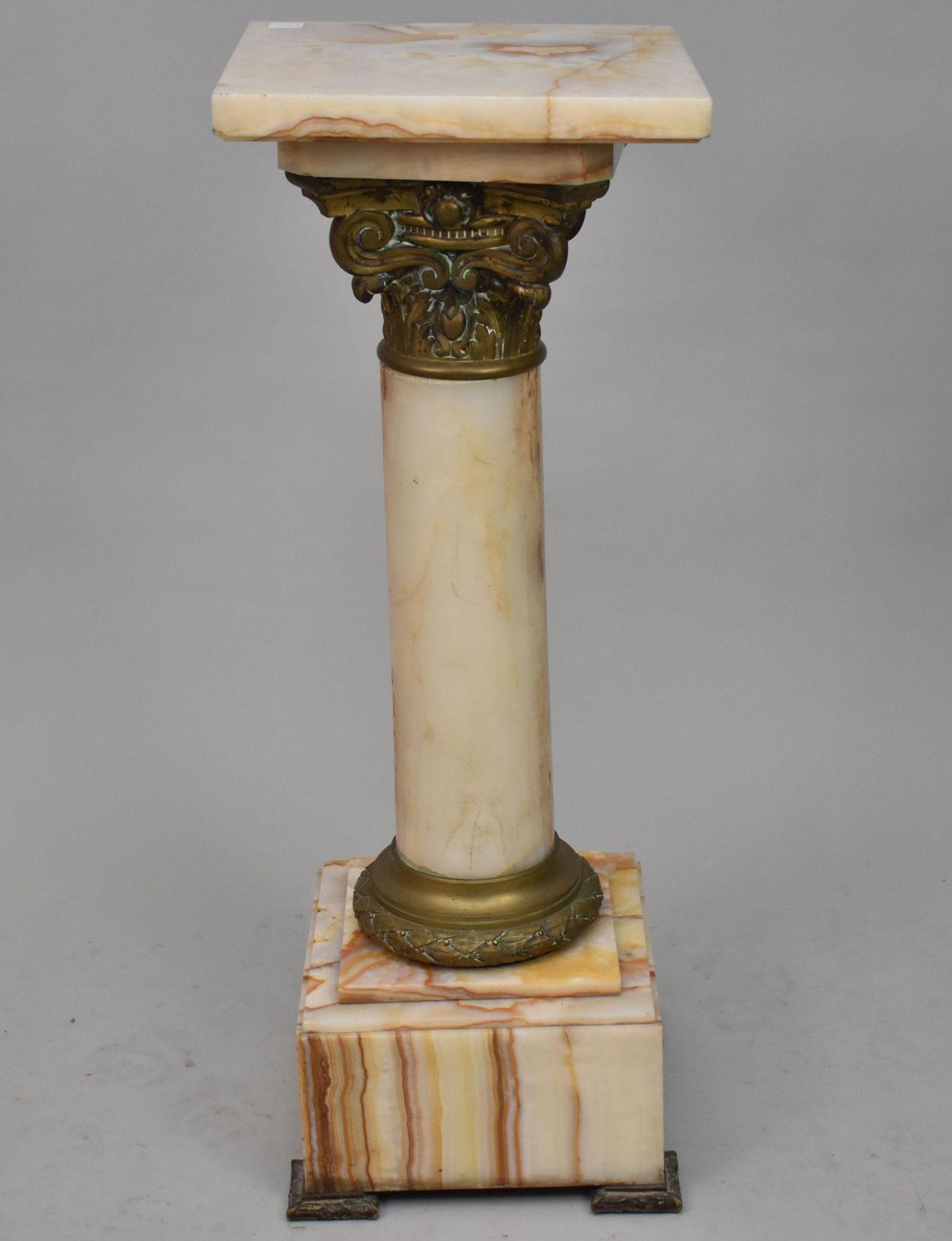 Alabaster Columnar Pedestal with Bronze Mounts, 33"h x 12 1/2"square (1 of 6)