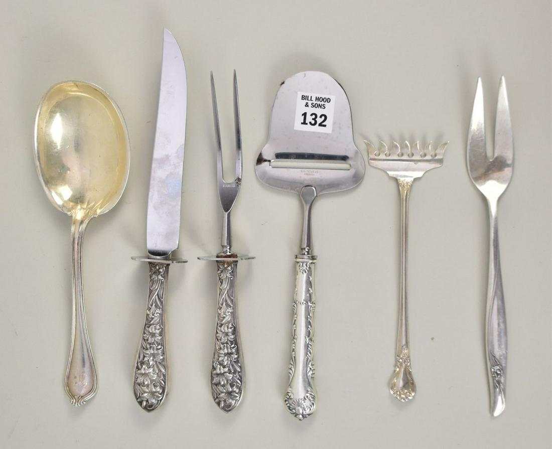 Sterling Handled Carving Set (damage to knife handle) AND 4 Assorted Sterling Serving Pieces, 6ozt (1 of 2)