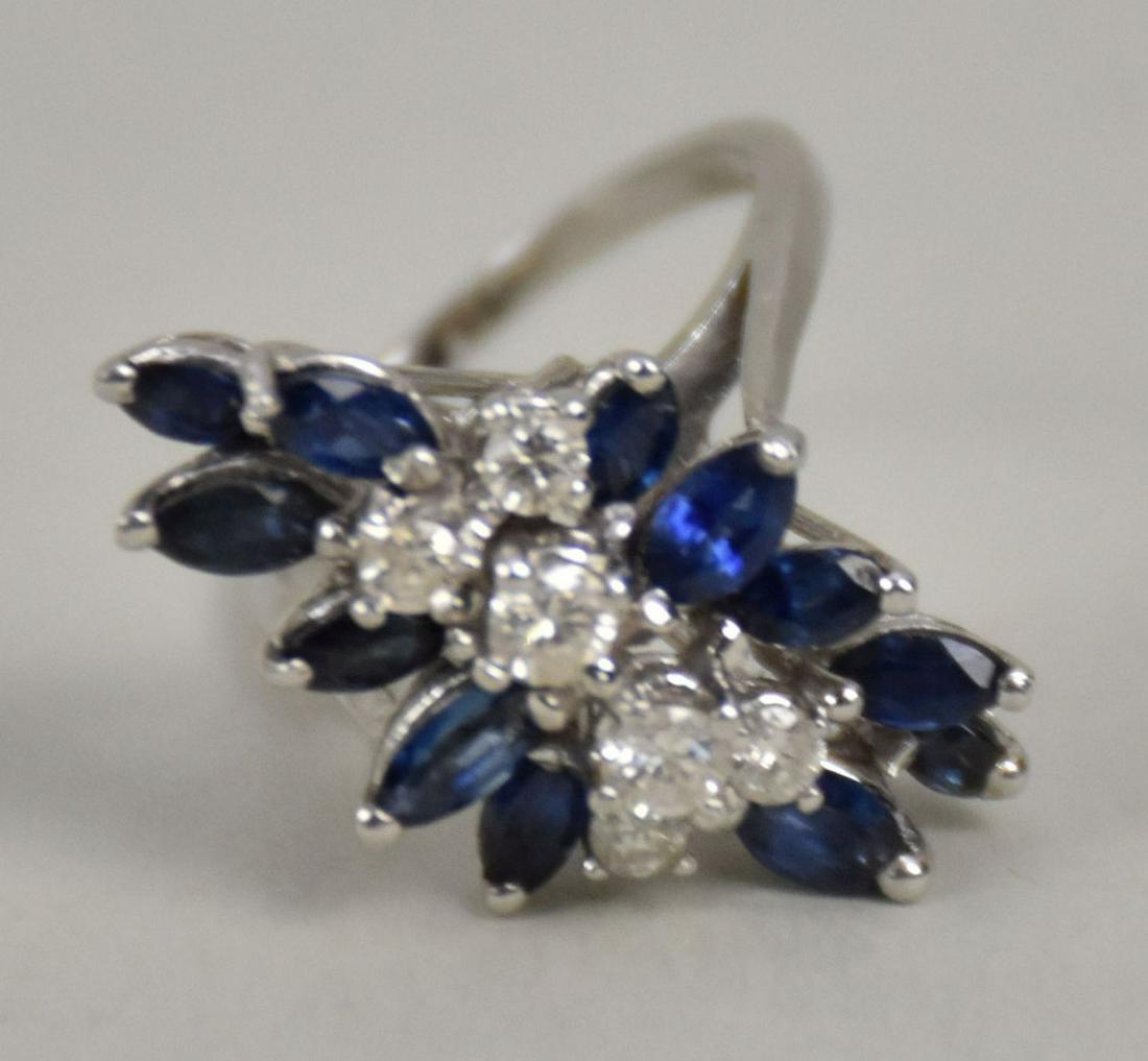 14K White Gold Diamond & Sapphire Cocktail Ring.  Size 4.5 weight 5.2 grams (1 of 3)