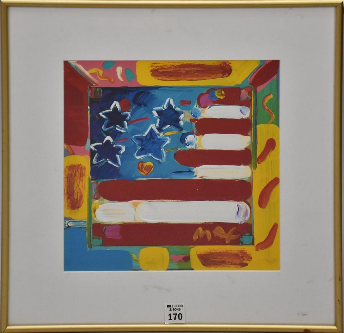 Peter Max (b. 1937 German/American) US FLAG - Original Mix Media, extensive acrylic painting over (1 of 5)