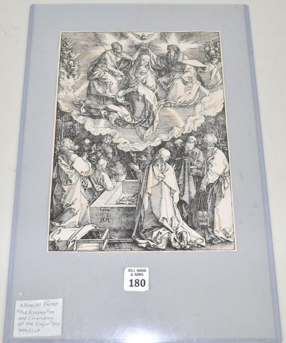 Albrecht Durer Woodcut , Title: The Assumption and Coronation of the Virgin. 11 3/4" x 8 1/4": Albrecht Durer Woodcut , Title: The Assumption and Coronation of the Virgin. 11 3/4" x 8 1/4"