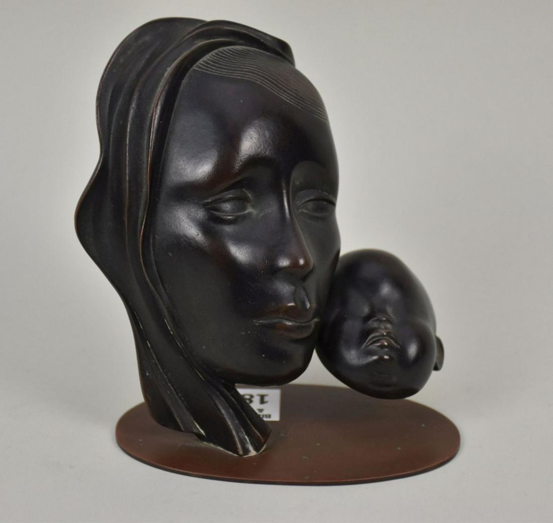Bronze Sculpture, 2 Faces of Mother & Child, Made in Austria, Hagenauer Wien, Handmade, 5 1/2"h x (1 of 6)