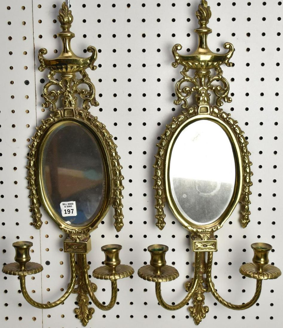 Pair Mirrored Sconces with Double Branch Candelabras, 23"h x 9"w (1 of 3)