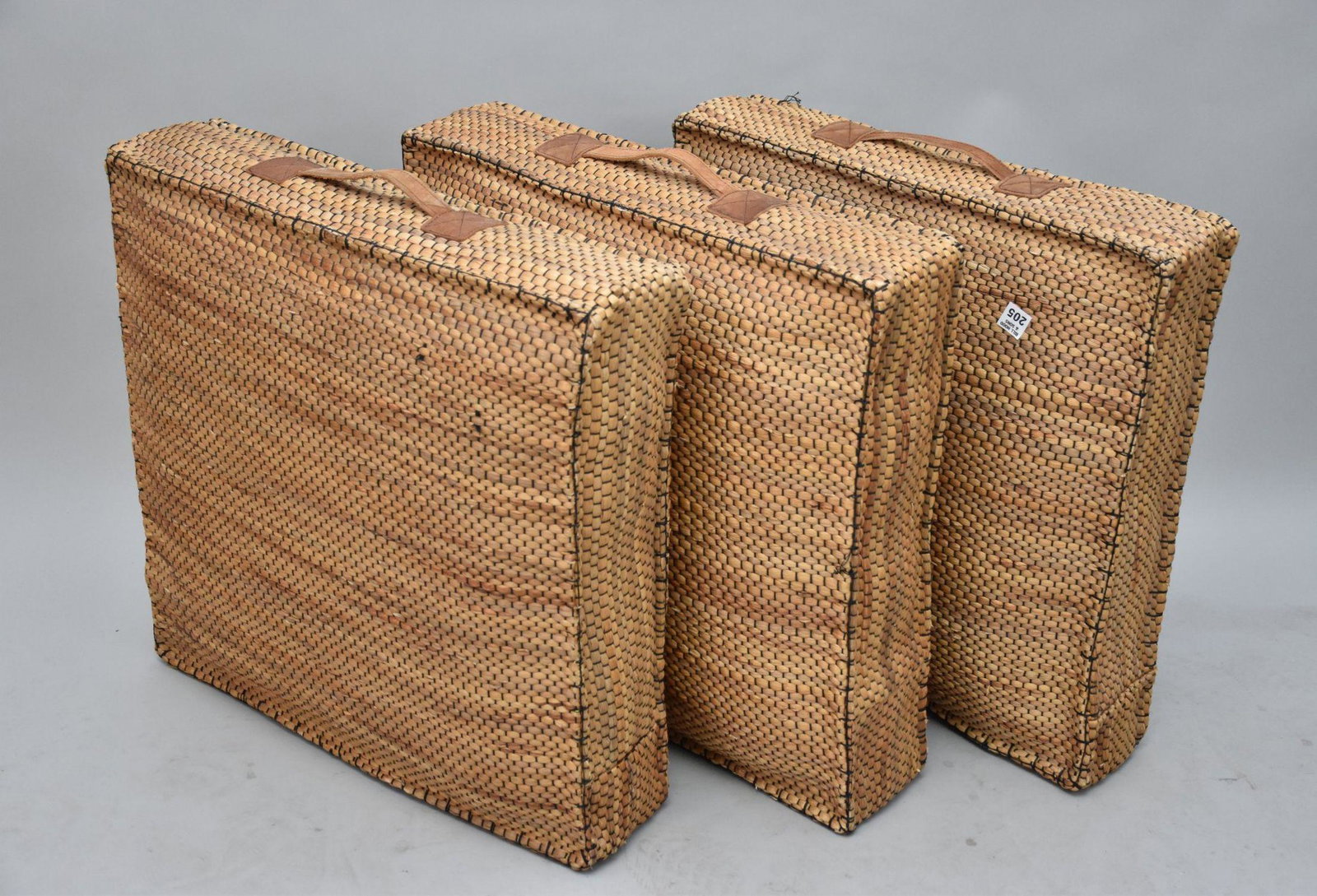 3 Woven Natural Floor Pillows with Handle, 22" x 23": 3 Woven Natural Floor Pillows with Handle, 22" x 23"