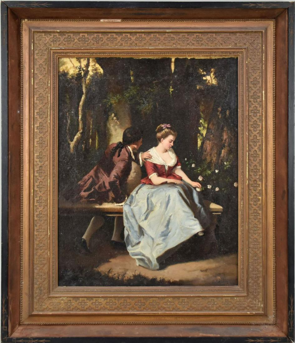 19th Century European School, ROMANTIC COUPLE, oil on canvas, canvas size 18 1/2" x 14 1/2" (1 of 5)