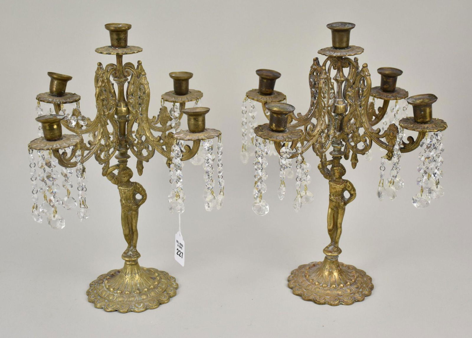 Pair of Bronze Figural 4 Branch Candelabra with Prisms, 15"h (1 of 5)