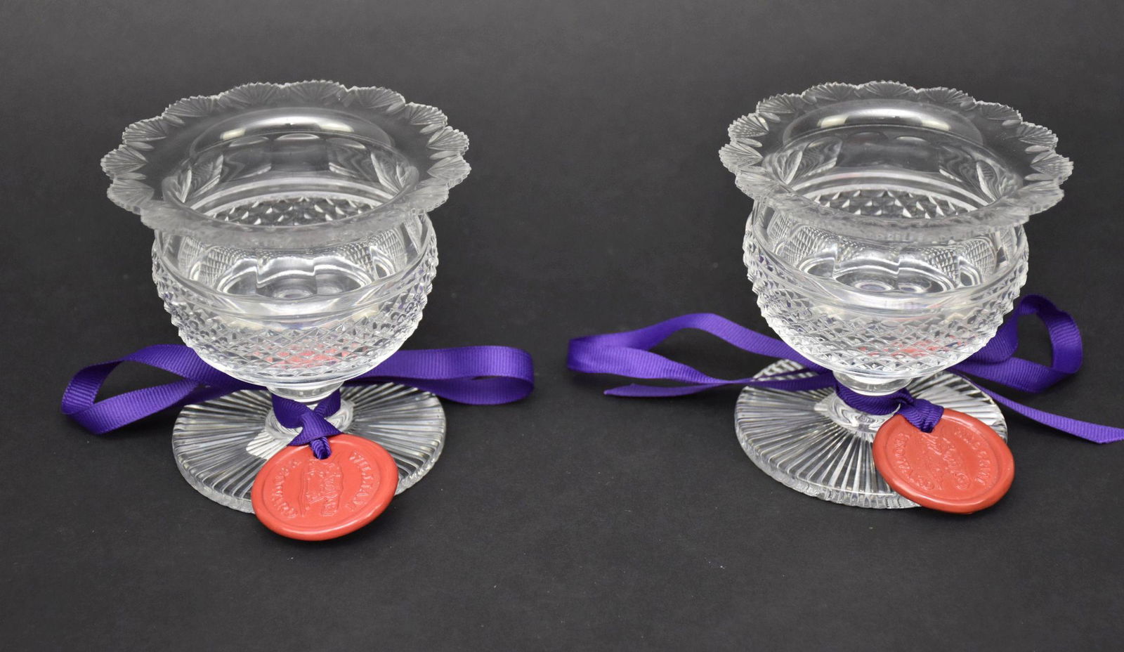 Pair Antique William Yeoward Caviar Servers, Original Tags, 4"h x 4"dia (1 of 4)