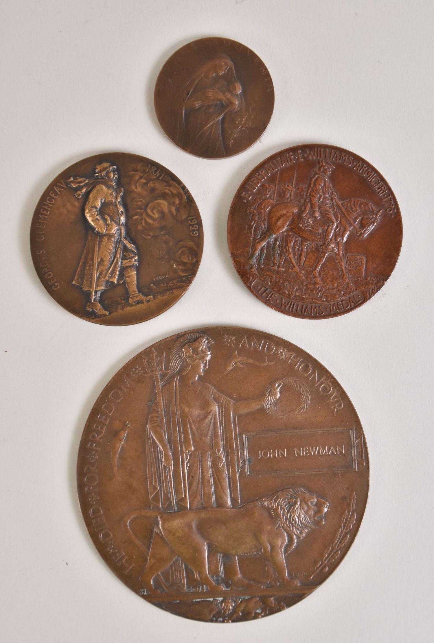 Four Medallic Arts Bronze WWI Victory Medals - Comprising: British WWI memorial plaque by Edward (1 of 10)