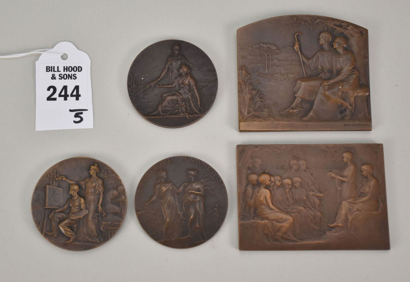 Five French Bronze Medallic Art Medals - Comprising Lucien Coudray (French, 1864-1932) Bronze Medal, (1 of 10)