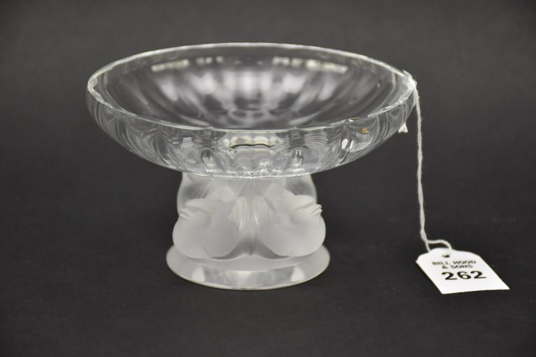 Lalique France Crystal "Nogent" Compote Bowl Birds - Clear and frosted French glass pedestal bowl (1 of 5)