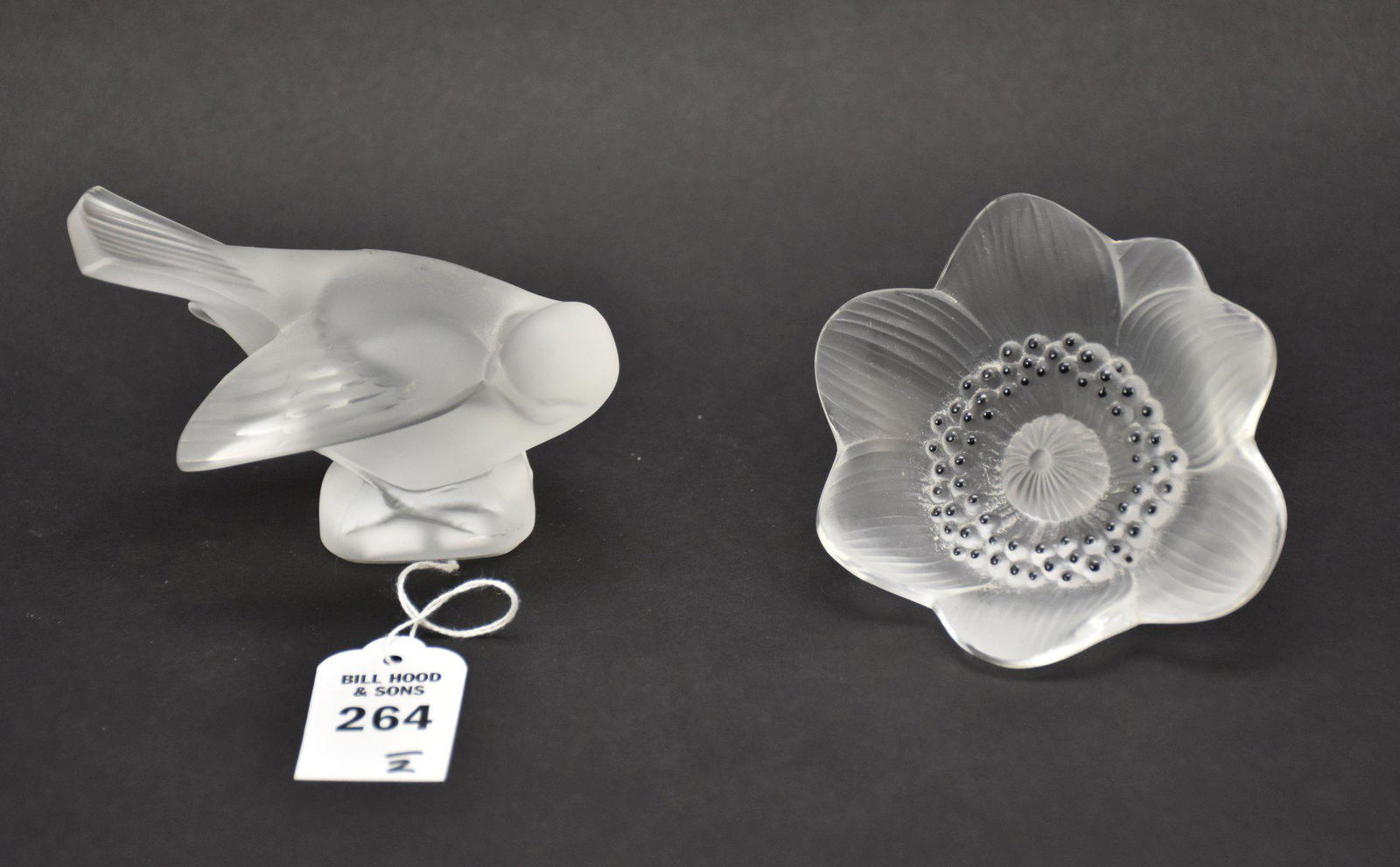 Lalique France Anemone & Moineau Coquet Crystal Figures - Clear and frosted glass French figures by (1 of 4)