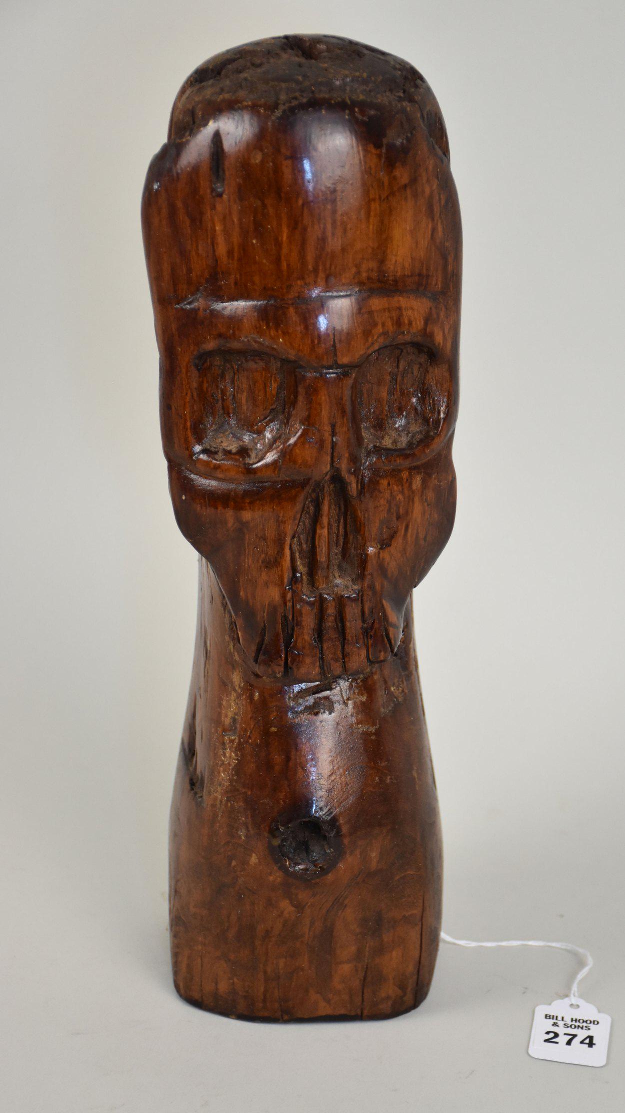Vintage Carved Wood Skull Figure - A carved skull figure. Signed "1970 Markle" on bottom of figure. (1 of 6)
