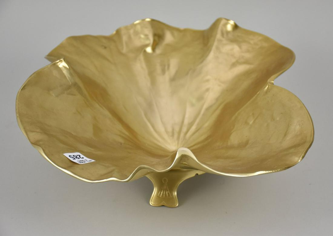 HOLLYWOOD REGENCY Oskar Hansen LOTUS LEAF Bowl W/Stand 15" HARVIN Brass VTG 40s. Size 15" x 5" with (1 of 5)