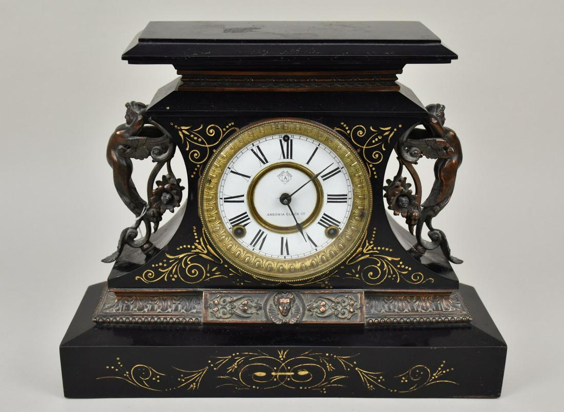 Ansonia ROSALIND Black Enamel on Iron Mantel Clock - circa late 19th century, New York. . Black (1 of 8)