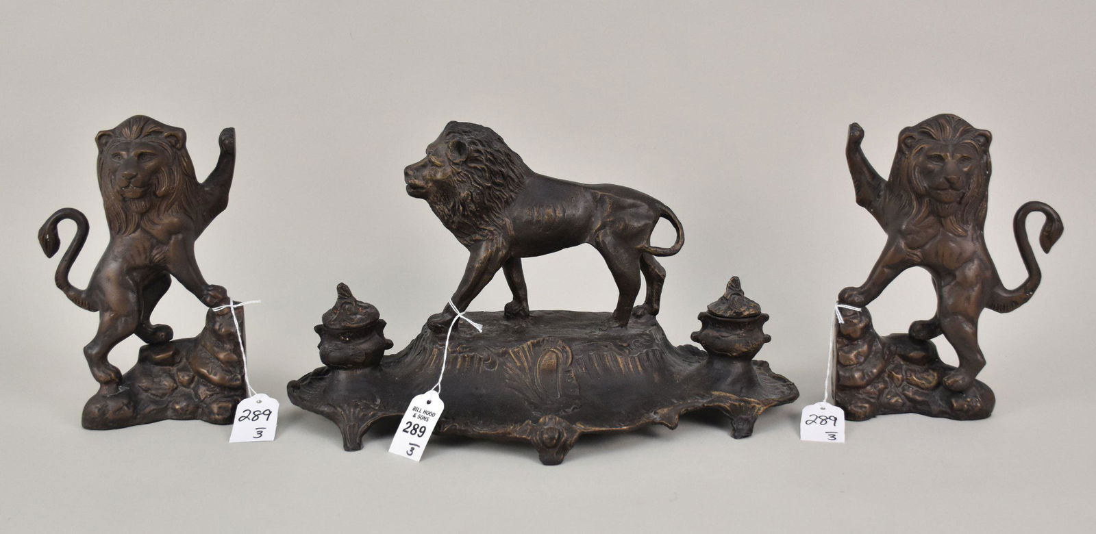 A. BOSSU Lion Double Inkwell & Pair Bronze Lion Bookends - a 19th Century French Figural Lion (1 of 8)