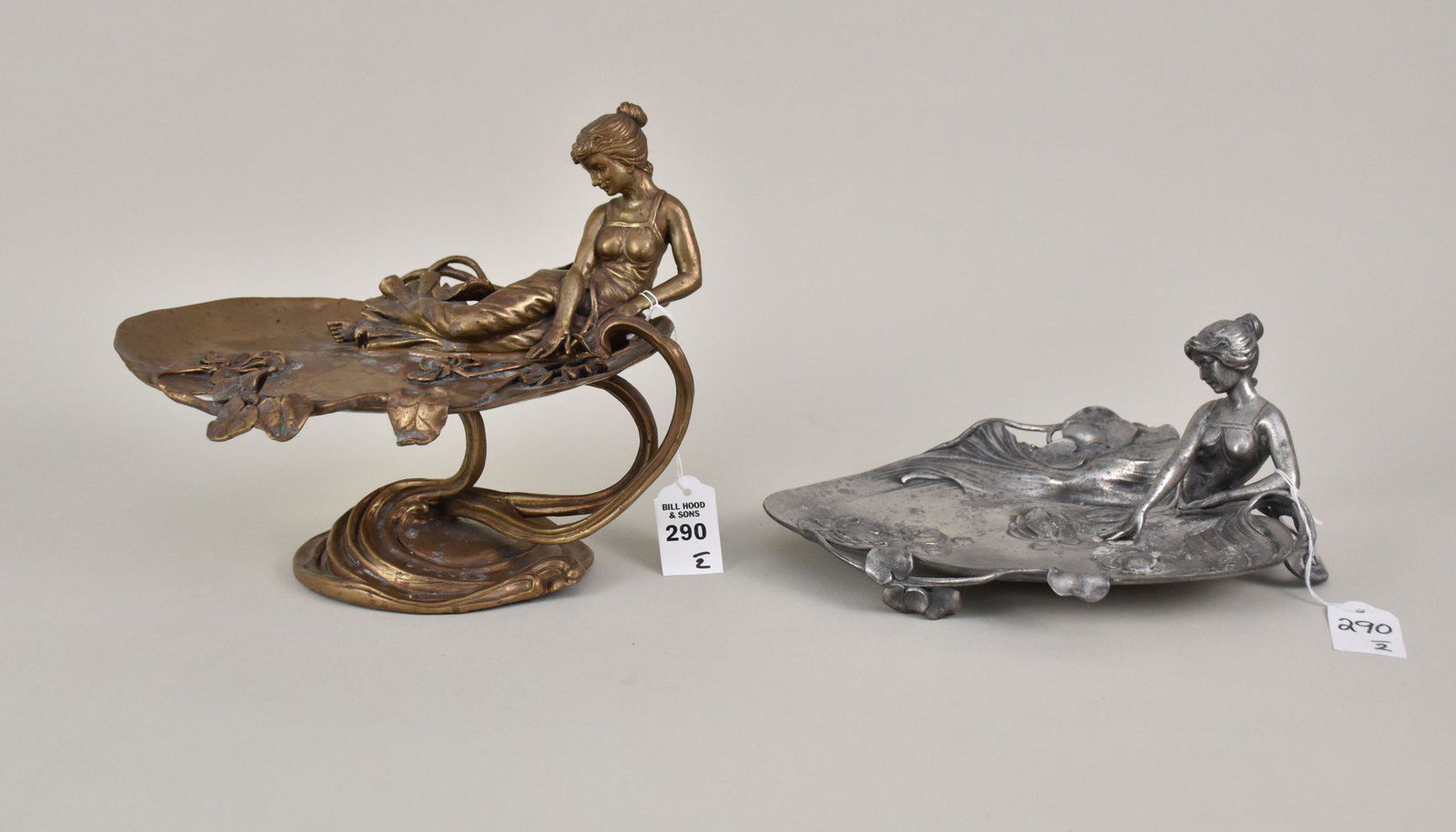 Two Art Nouveau Figural Trinket Trays - Both Vide Poche/Pin Trays feature a young woman lying next (1 of 8)