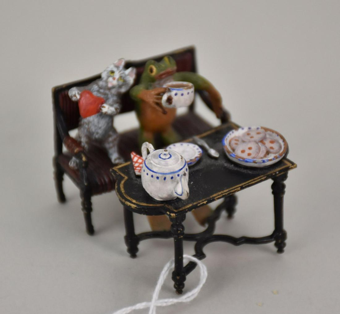 Franz Bergman Austrian Cold Painted Bronze Figure of Frog at Tea Table - an antique cold-painted (1 of 5)