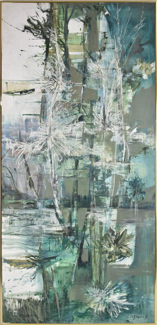 John R. Fell (1917 - 2009) "Colorado"  floral abstract, oil on board, dated '63, signed JRFELL (1 of 5)