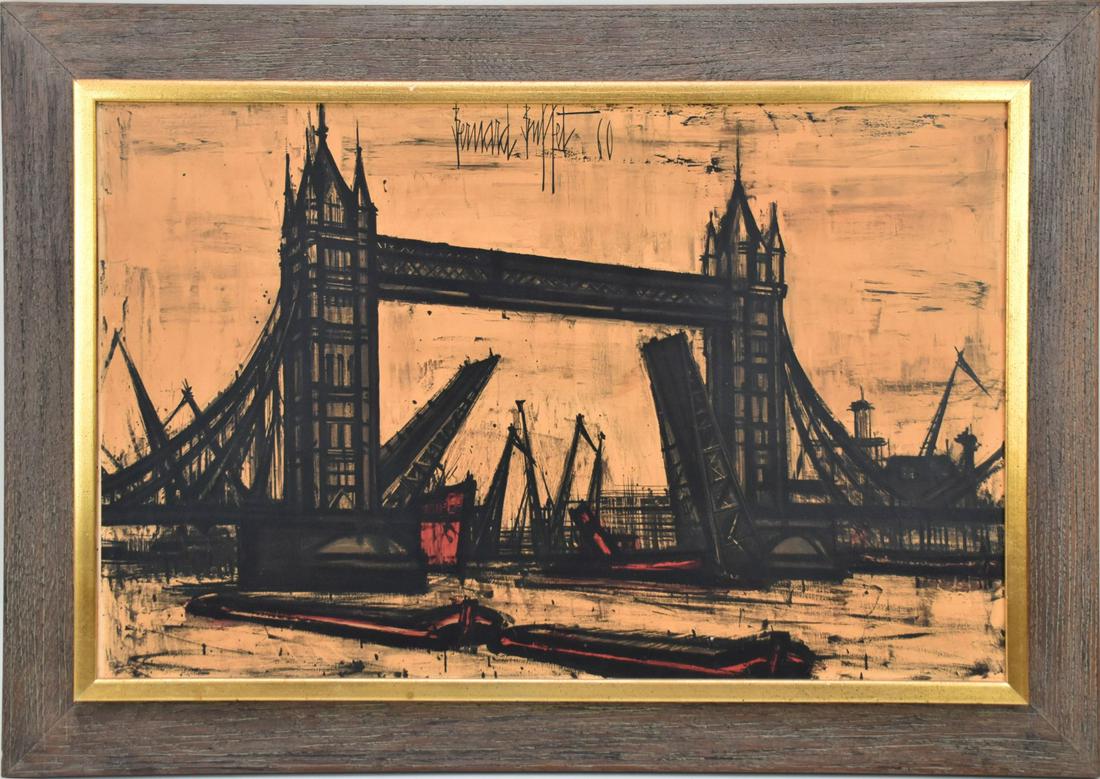 2 Bernard Buffet Lithographs: Bridge 19 x 27 sight overall framed 26 x 34 inches . Notre Dame, is 19 (1 of 10)