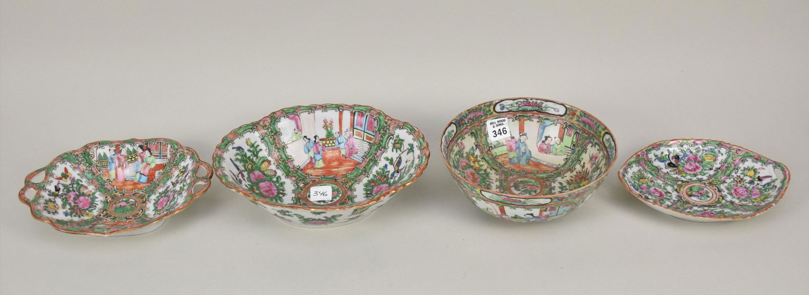 4 pcs. Rose Medallion, 2 Bowls (3"h x 8"dia) & (2 1/2"h x 10"w) AND 2 Dishes (1 1/2"h x 8 3/4"w & 7 (1 of 7)
