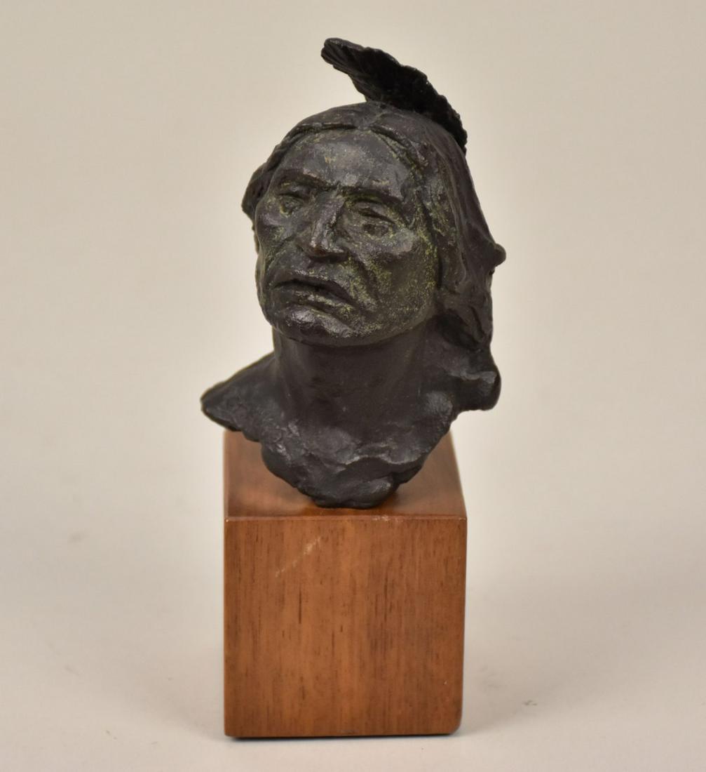 Vintage Bronze Sculpture of an Native American Chief, Signed and Numbered, 6 Inches with Base: Vintage Bronze Sculpture of an Native American Chief, Signed and Numbered, 6 Inches with Base