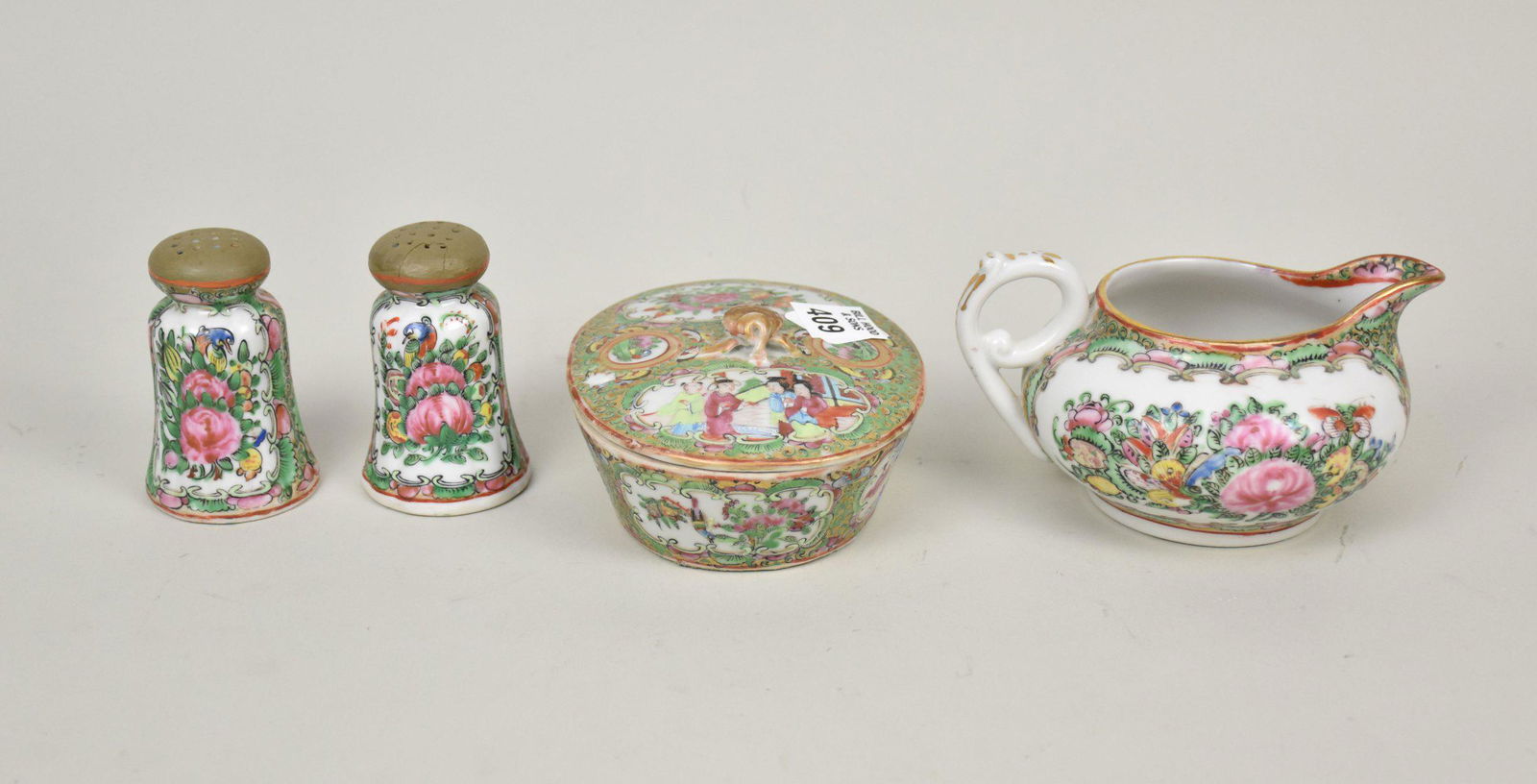 Rose Medallion Lot;  Covered Oval Box, Pair Salt & Pepper Shakers and Pitcher (1 of 6)