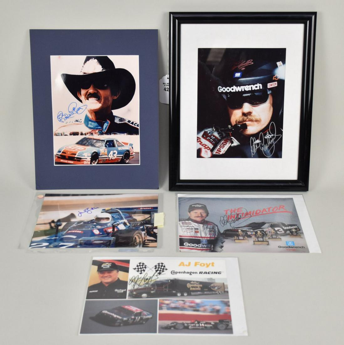 Autographed Racing Photos Dale Earnhardt, AJ Foyt, Janet Guthrie, Richard Petty - Five hand-signed (1 of 11)