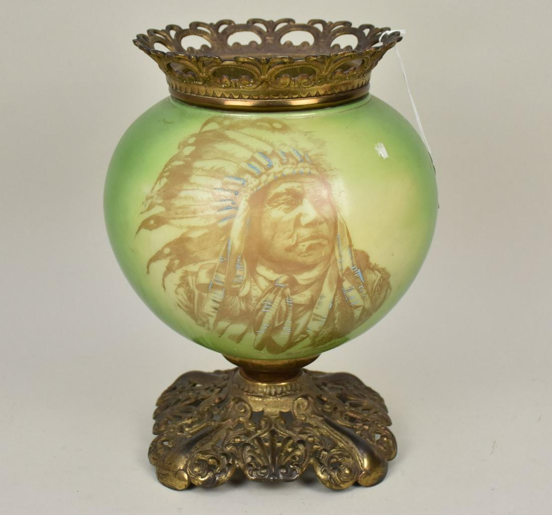 Victorian Antique Vase, Glass with Reticulated Rim, "Red Cloud" Indian, 13"h x 11"w (1 of 7)