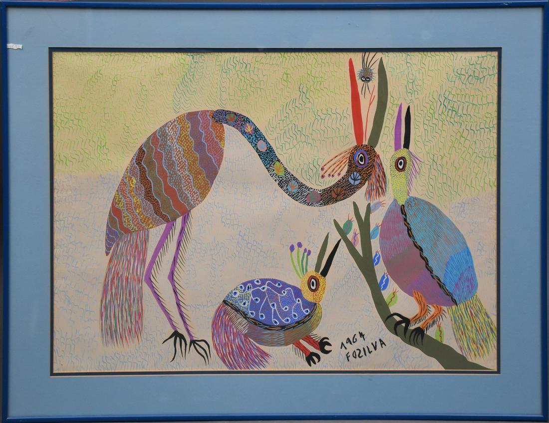 Francisco Domingos (Da) Silva (Brazilian, b.1910) Original Bird Painting dated 1964. painting 21-1/2 (1 of 4)