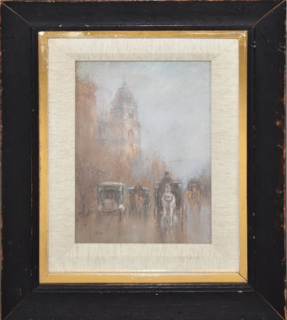 Lesser Ury (GERMAN, 1861â€“1931) pastel on paper, horse and carriage street scene (1 of 11)