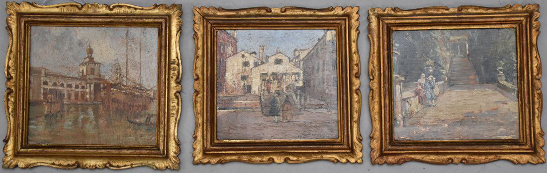 Emma Ciardi (Italian 1879â€“1933) Lot of Three Scenes of Venice, Three Oil Sketches, (1 of 6)