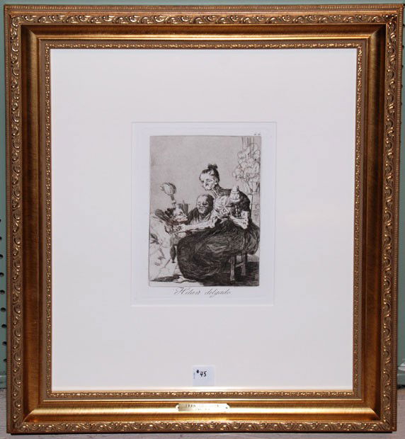 FRANCISCO GOYA, Spanish 1746-1828, "Hilan Delgado": FRANCISCO GOYA, Spanish 1746-1828, "Hilan Delgado" (They Spin Finely), original etching and aquatint from his famous series "Los Caprichos" from the 1885 edition published by the Spanish Government, i