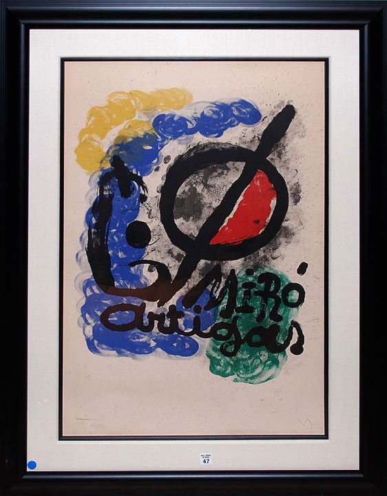 Joan Miró (SPANISH, 1893-1983) Colored Lithograph,: Joan Miró (SPANISH, 1893-1983) Colored Lithograph, Abstract, 32"x21"sight
