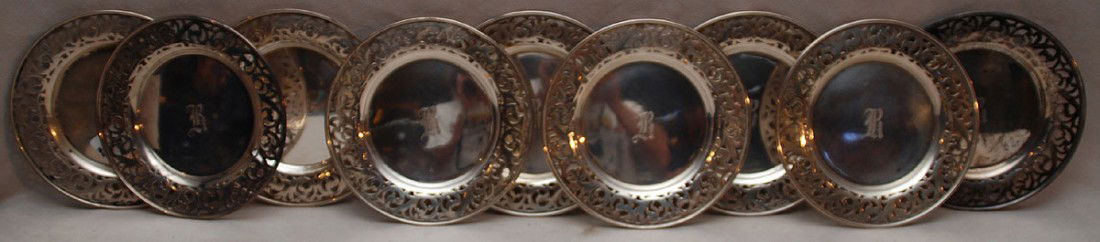 9 sterling reticulated butter plates, 24oz: 9 sterling reticulated butter plates, 24oz