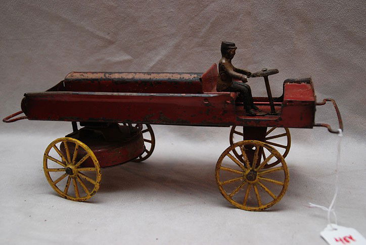 Tin Kingsbury wagon, wind up, 1903, motor Dre, ori: Tin Kingsbury wagon, wind up, 1903, motor Dre, original paint, 5"h x 11 1/2"w