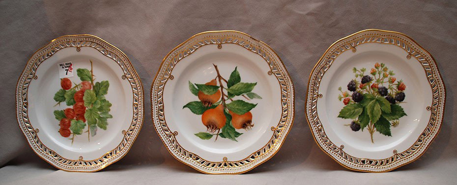 6 Royal Copenhagen Flora Danica plates, pierced with