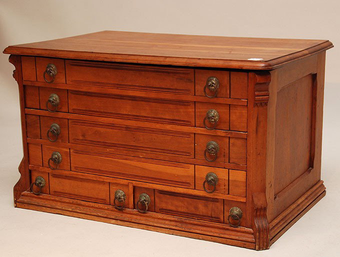 American cherry & walnut spool cabinet, 17"h x 29"w: American cherry & walnut spool cabinet, 17"h x 29"w x 19"d