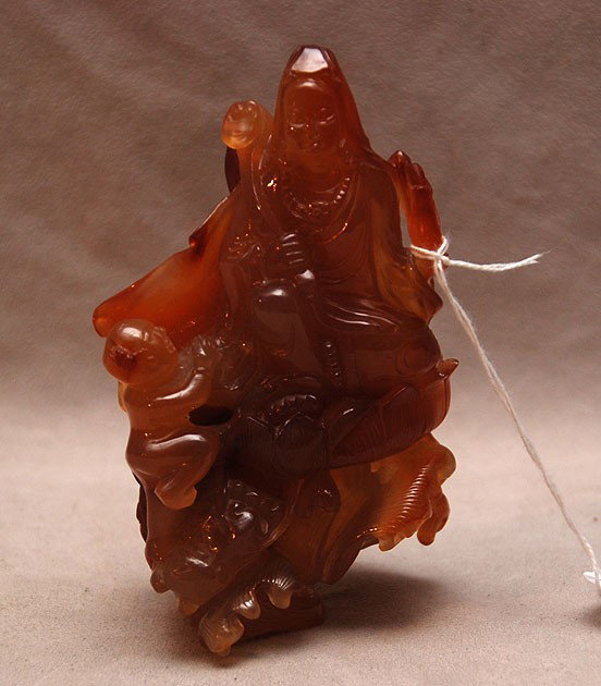 Early 19/late 20th c. carnelian carving of Chines: Early 19/late 20th c. carnelian carving of Chinese goddess & child, 5"h x 3"w