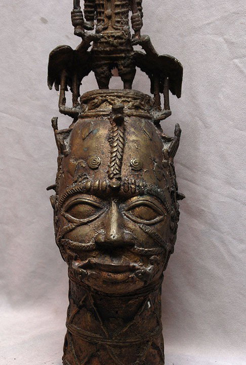 African gilded metal sculpture, 22"h: African gilded metal sculpture, 22"h