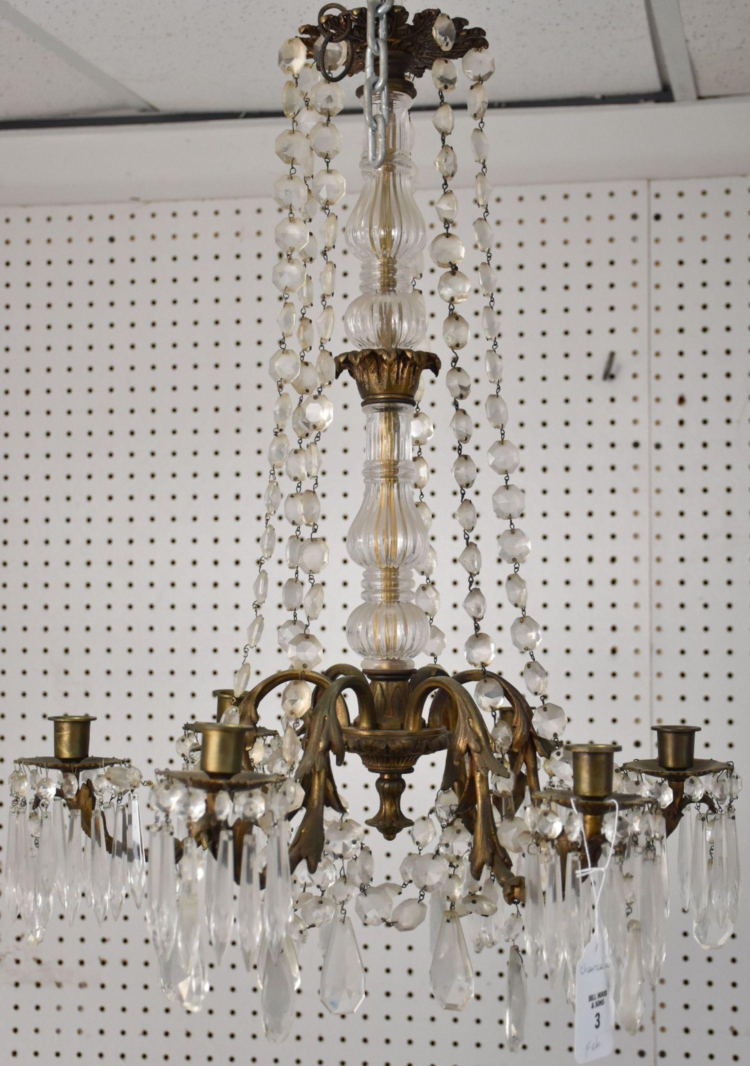 Diminutive 6 Branch Bronze & Crystal Chandelier, 26"h x 18"w: Diminutive 6 Branch Bronze & Crystal Chandelier, 26"h x 18"w
