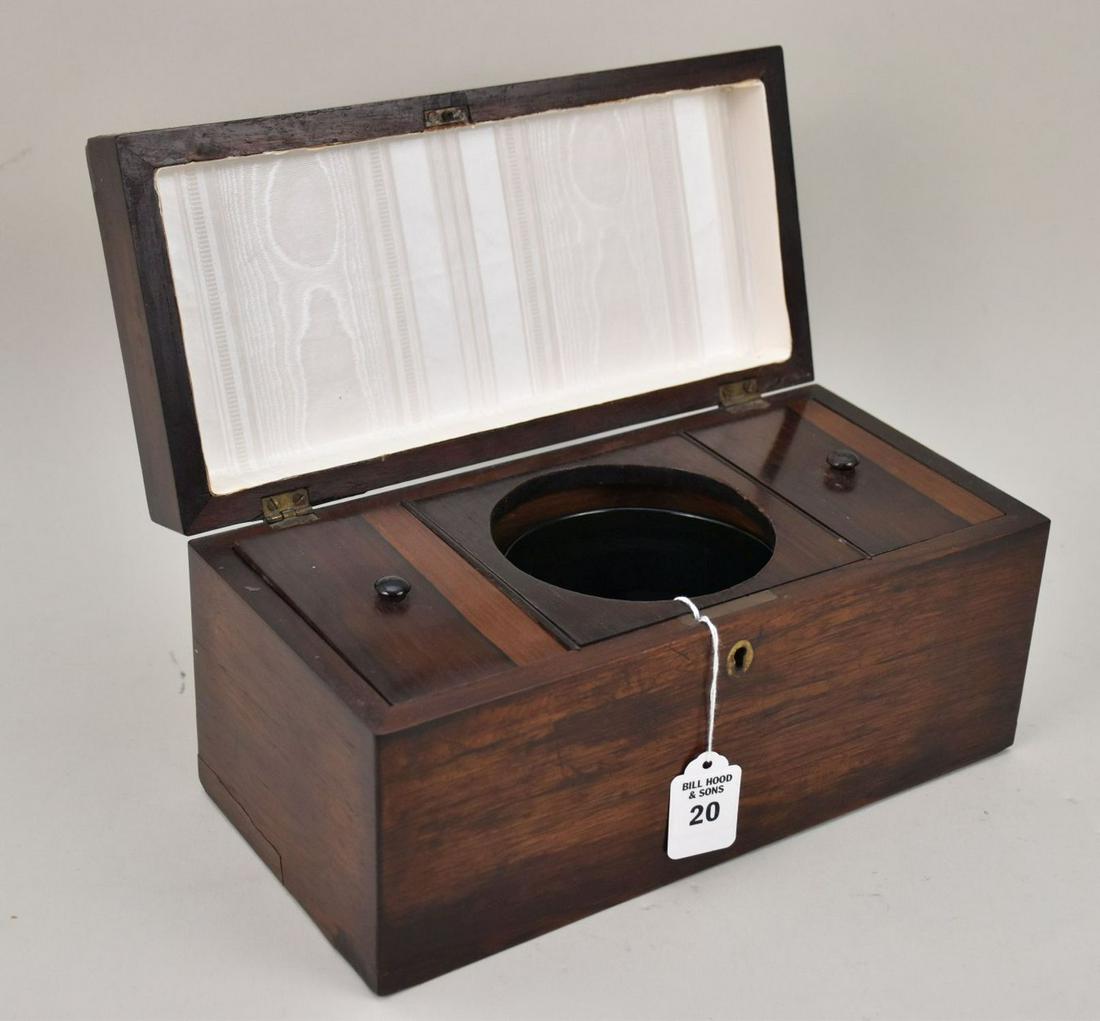 Antique English Mahogany Tea Caddy - 19th century. A rectangular tea caddy box with hinged lid. (1 of 9)