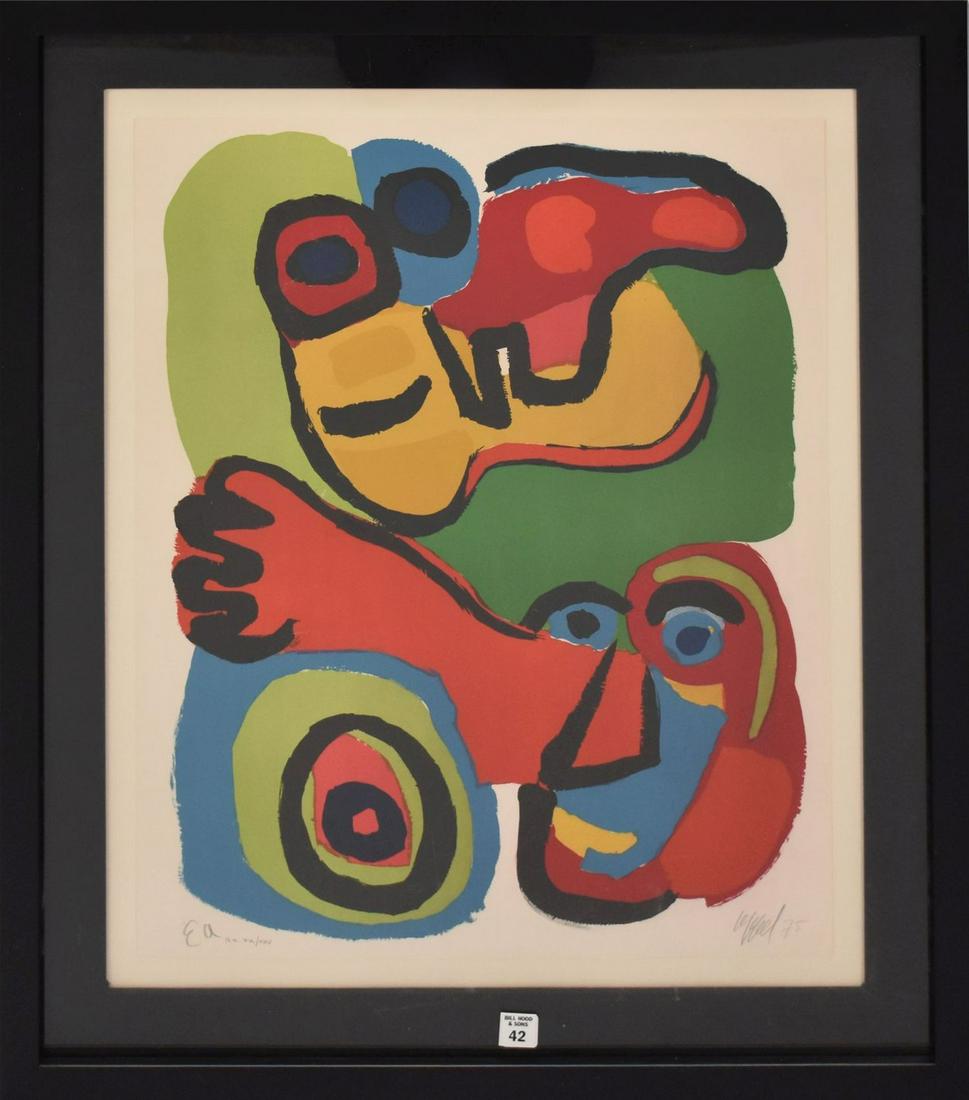 Karel Appel (Dutch 1921-2006) Seeing Eyes Stone Lithograph,  pencil signed Appel '75 EA, Line (1 of 7)