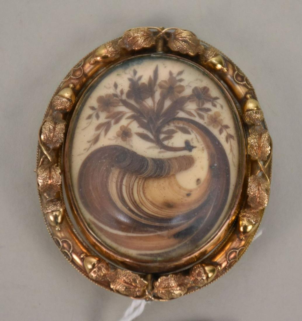 14K Yellow Gold Victorian Mourning Brooch with Swivel Panel. Size 2" x 1.75" wt. 21.8 grams (1 of 7)