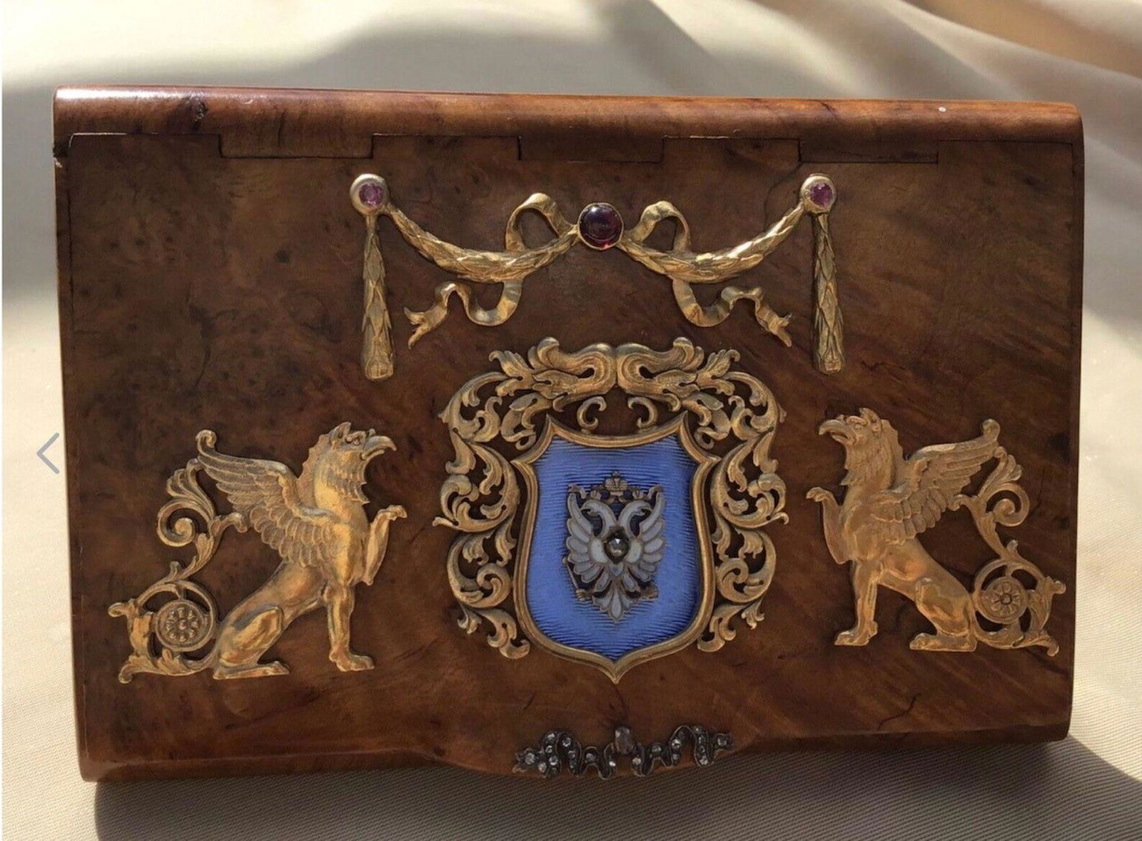 Antique Russian 88 Silver enamel birch wood Diamond and Ruby Cigarette caseAntique Russian Fine (1 of 11)