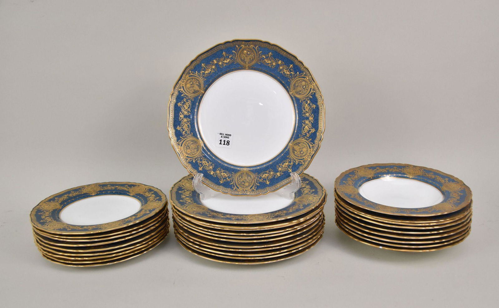 Royal Worcester China, Ovington Bros & Co. NY, Blue Border with Gold Accents, 12 Dinner Plates (10 (1 of 7)