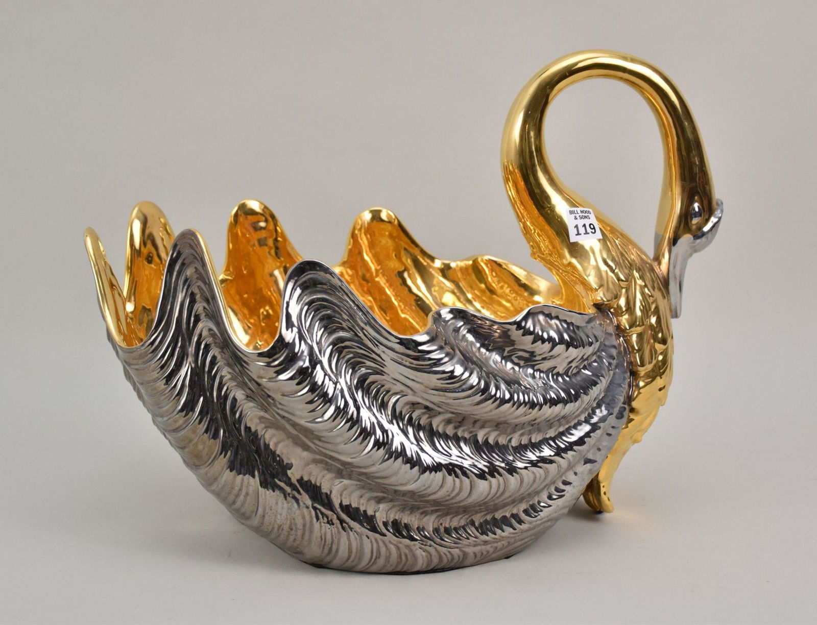 Large Ceramic Swan Centerpiece, Silvered & Gilded, Made in Italy, 14" x 19"w (1 of 10)