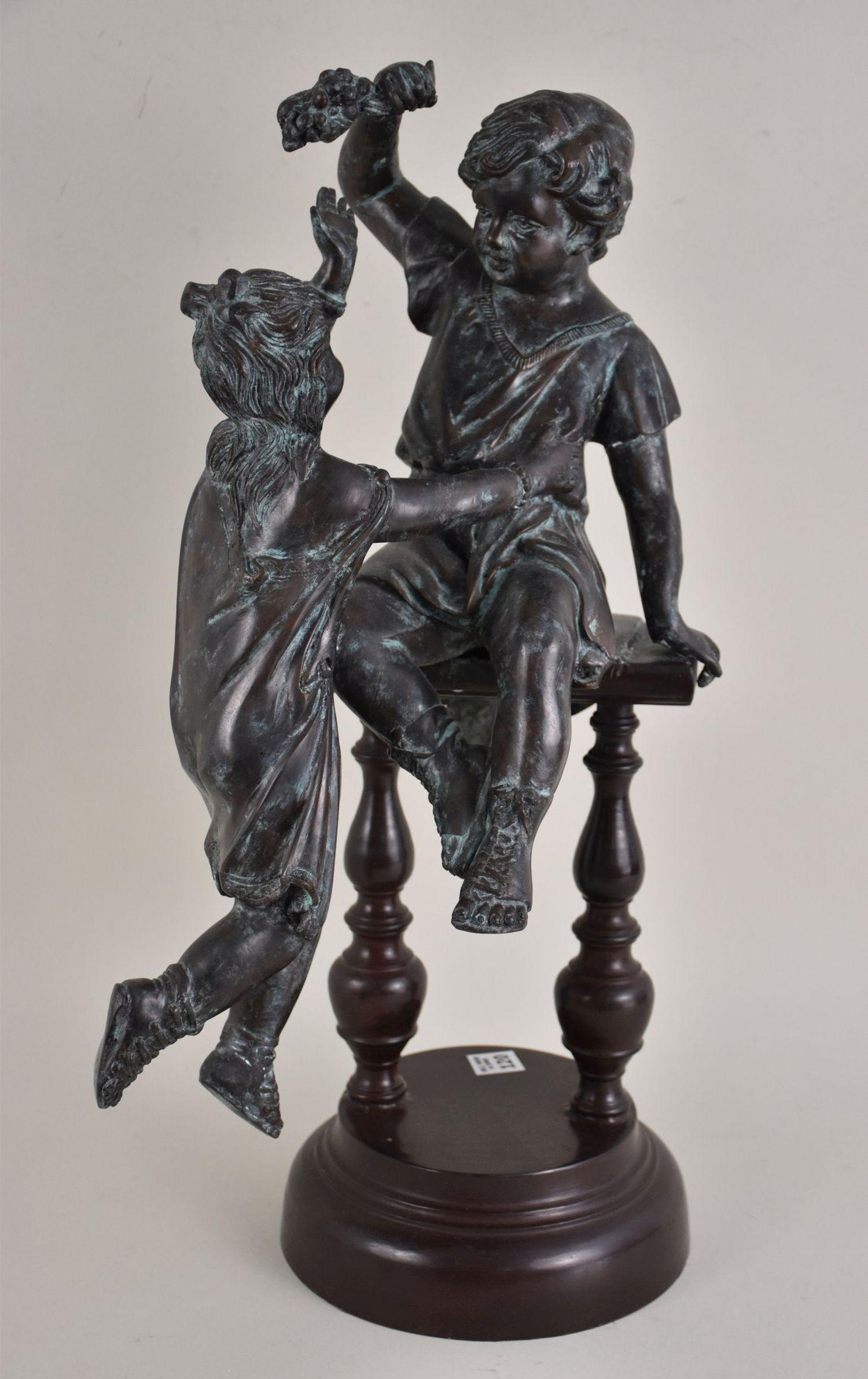 Maitland Smith Bronze Grouping of 2 Children, 23"h: Maitland Smith Bronze Grouping of 2 Children, 23"h