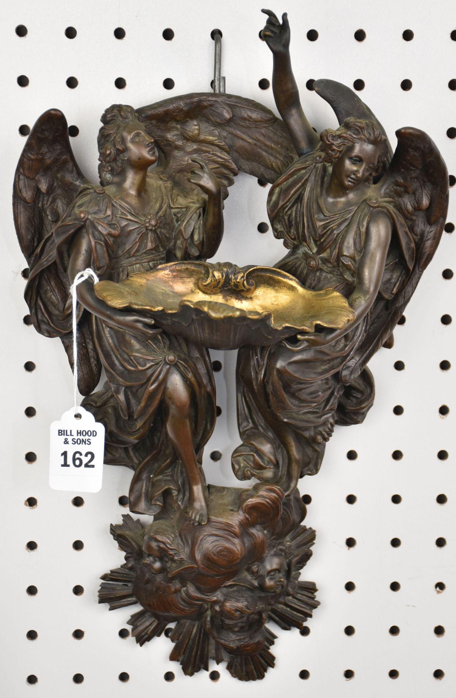 Antique Figural Angels Bronze Wall Sconce - A patinated bronze wall hanging featuring a pair of (1 of 8)