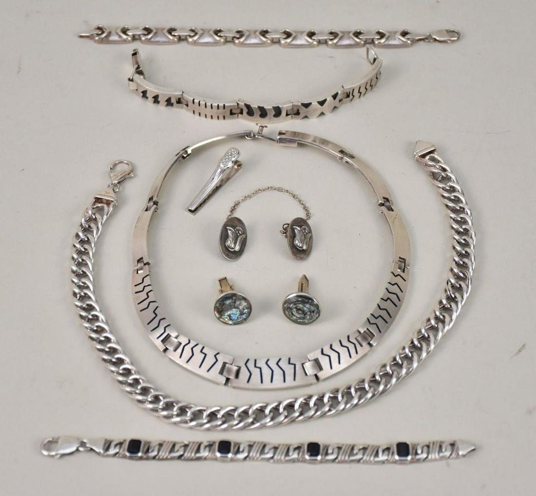 Sterling Silver Men's Jewelry Lot. Weight 284 grams Necklace, bracelets, cufflinks, tie clip. Allin (1 of 5)